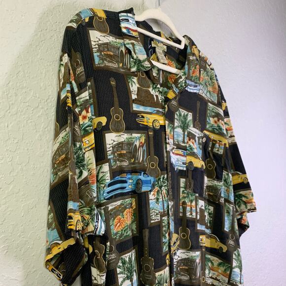 ISLANDER Men's Mustang & Guitar Short Sleeve Button Down‎ Hawaiian Shirt Size 3X - Picture 4 of 10